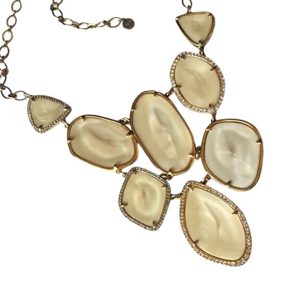 Stella & Dot Fiona Bib Necklace - gold tone, rhinestone, pearlescent - Picture 2 of 14
